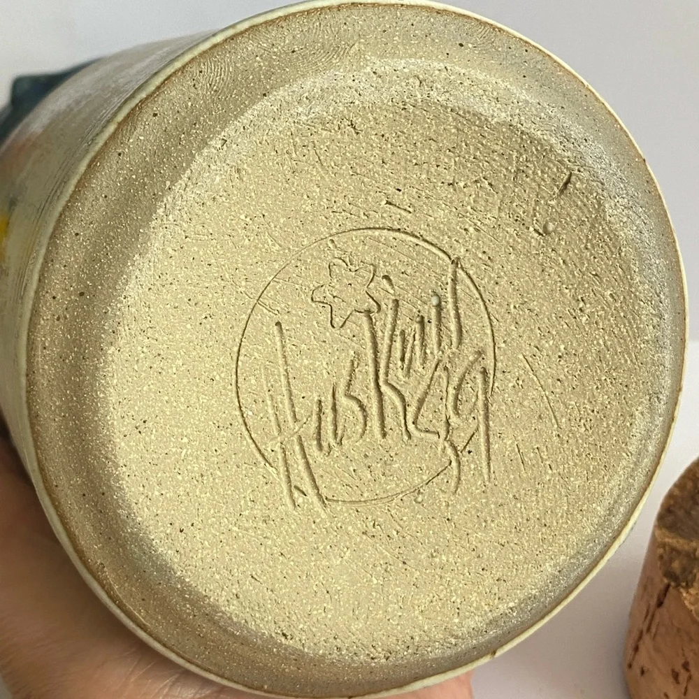 Hand Made 1989 Stoneware Pottery Container POPCORN Crock Signed Bob Huskins